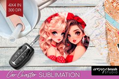 Valentine Girl Car Coaster - BFF Coaster PNG Sublimation Product Image 1