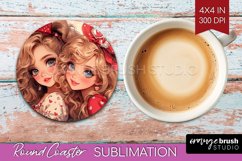 Valentine Girl Round Coaster - BFF Coaster PNG Sublimation Product Image 1