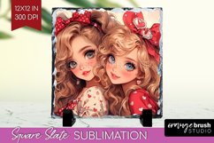 Valentine Girl Slate PNG - BFF Square Slate Sublimation Product Image 1