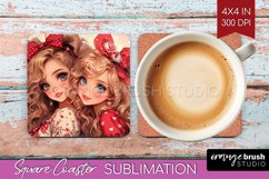 Valentine Girl Square Coaster - BFF Coaster PNG Sublimation Product Image 1