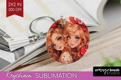 Valentine Girl Keychain PNG - BFF Keychain Sublimation Product Image 1