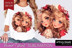 Valentine Girl Round Tshirt Background - BFF PNG Sublimation Product Image 1