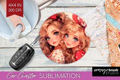 Valentine Girl Car Coaster - BFF Coaster PNG Sublimation Product Image 1