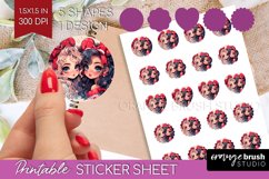 Valentine Girl Round Sticker - BFF Printable Sticker Sheet Product Image 1