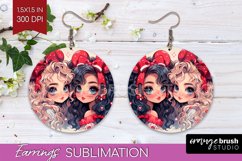 Valentine Girl Round Earrings - BFF PNG Sublimation Product Image 1