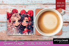 Valentine Girl Square Coaster - BFF Coaster PNG Sublimation Product Image 1