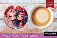 Valentine Girl Round Coaster - BFF Coaster PNG Sublimation Product Image 1