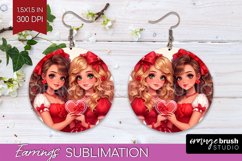 Valentine Girl Round Earrings - BFF PNG Sublimation Product Image 1