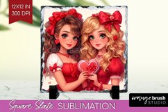 Valentine Girl Slate PNG - BFF Square Slate Sublimation Product Image 1