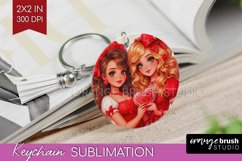 Valentine Girl Keychain PNG - BFF Keychain Sublimation Product Image 1
