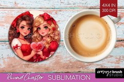 Valentine Girl Round Coaster - BFF Coaster PNG Sublimation Product Image 1