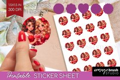 Valentine Girl Round Sticker - BFF Printable Sticker Sheet Product Image 1