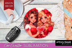 Valentine Girl Car Coaster - BFF Coaster PNG Sublimation Product Image 1