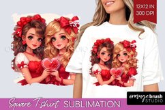 Valentine Girl Square Tshirt Background - BFF PNG Product Image 1