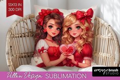 Valentine Girl Pillow Sublimation - BFF Pillow Cover PNG Product Image 1