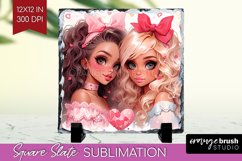 Valentine Girl Slate PNG - BFF Square Slate Sublimation Product Image 1