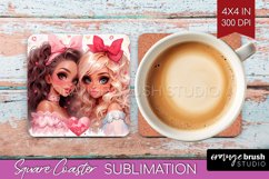 Valentine Girl Square Coaster - BFF Coaster PNG Sublimation Product Image 1