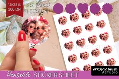 Valentine Girl Round Sticker - BFF Printable Sticker Sheet Product Image 1