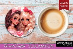 Valentine Girl Round Coaster - BFF Coaster PNG Sublimation Product Image 1