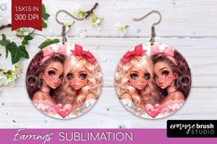 Valentine Girl Round Earrings - BFF PNG Sublimation Product Image 1