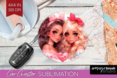 Valentine Girl Car Coaster - BFF Coaster PNG Sublimation Product Image 1