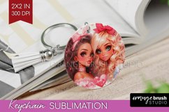 Valentine Girl Keychain PNG - BFF Keychain Sublimation Product Image 1