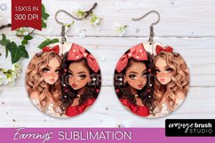 Valentine Girl Round Earrings - BFF PNG Sublimation Product Image 1
