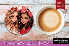 Valentine Girl Round Coaster - BFF Coaster PNG Sublimation Product Image 1