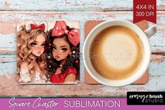 Valentine Girl Square Coaster - BFF Coaster PNG Sublimation Product Image 1