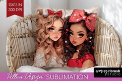 Valentine Girl Pillow Sublimation - BFF Pillow Cover PNG Product Image 1