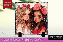 Valentine Girl Slate PNG - BFF Square Slate Sublimation Product Image 1