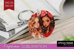 Valentine Girl Keychain PNG - BFF Keychain Sublimation Product Image 1