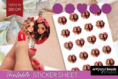 Valentine Girl Round Sticker - BFF Printable Sticker Sheet Product Image 1