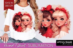 Valentine Girl Round Tshirt Background - BFF PNG Sublimation Product Image 1