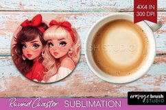 Valentine Girl Round Coaster - BFF Coaster PNG Sublimation Product Image 1