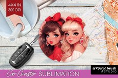Valentine Girl Car Coaster - BFF Coaster PNG Sublimation Product Image 1