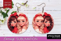 Valentine Girl Round Earrings - BFF PNG Sublimation Product Image 1