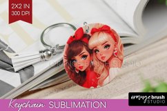 Valentine Girl Keychain PNG - BFF Keychain Sublimation Product Image 1