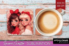 Valentine Girl Square Coaster - BFF Coaster PNG Sublimation Product Image 1
