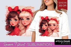 Valentine Girl Square Tshirt Background - BFF PNG Product Image 1