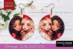 Valentine Girl Round Earrings - BFF PNG Sublimation Product Image 1