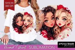 Valentine Girl Round Tshirt Background - BFF PNG Sublimation Product Image 1