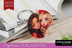 Valentine Girl Keychain PNG - BFF Keychain Sublimation Product Image 1