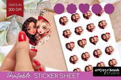 Valentine Girl Round Sticker - BFF Printable Sticker Sheet Product Image 1