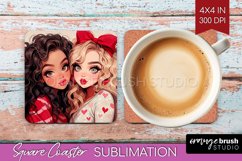 Valentine Girl Square Coaster - BFF Coaster PNG Sublimation Product Image 1
