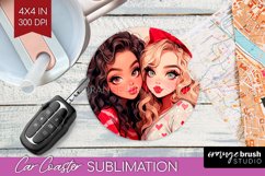 Valentine Girl Car Coaster - BFF Coaster PNG Sublimation Product Image 1