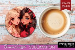 Valentine Girl Round Coaster - BFF Coaster PNG Sublimation Product Image 1