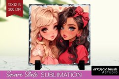 Valentine Girl Slate PNG - BFF Square Slate Sublimation Product Image 1