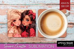 Valentine Girl Square Coaster - BFF Coaster PNG Sublimation Product Image 1