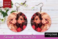 Valentine Girl Round Earrings - BFF PNG Sublimation Product Image 1